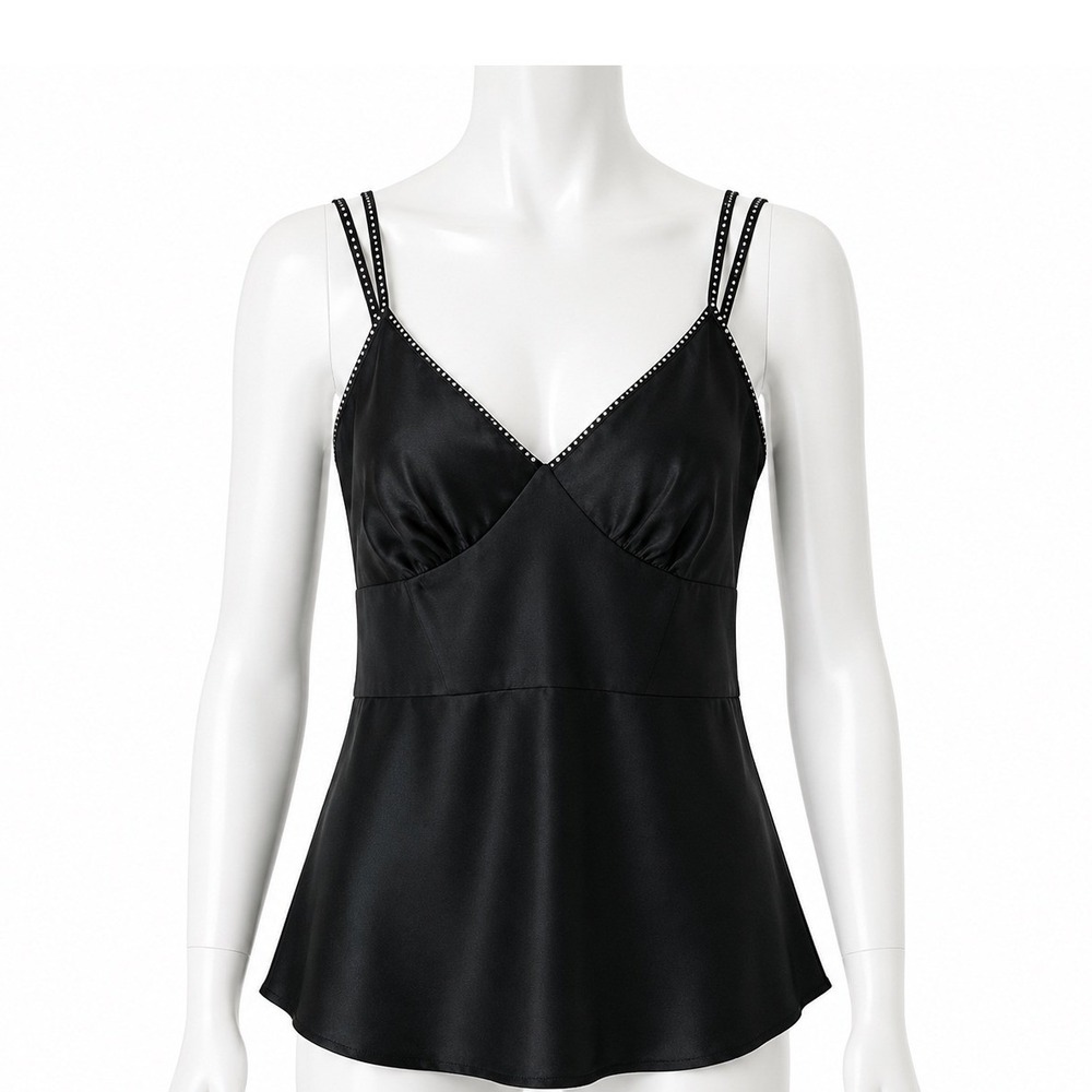 Express Y2K Black Silk Babydoll Cami Tank Top Women's Medium Whimsigoth